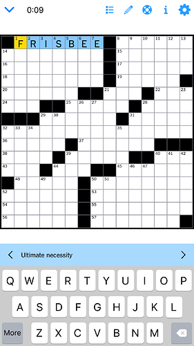 NYT crossword with ultimate frisbee.