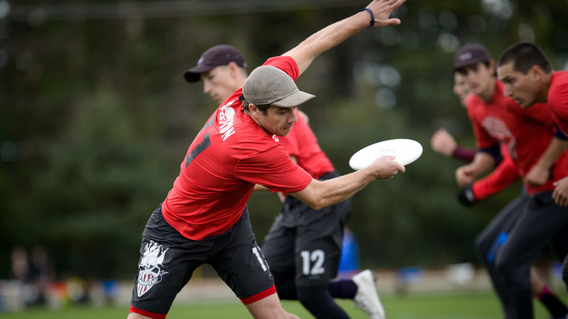 Boston Ironside pulls the disc during quarterfinals at the USA Ultimate Club National Championships. Photo: Paul Andris -- UltiPhotos.com.